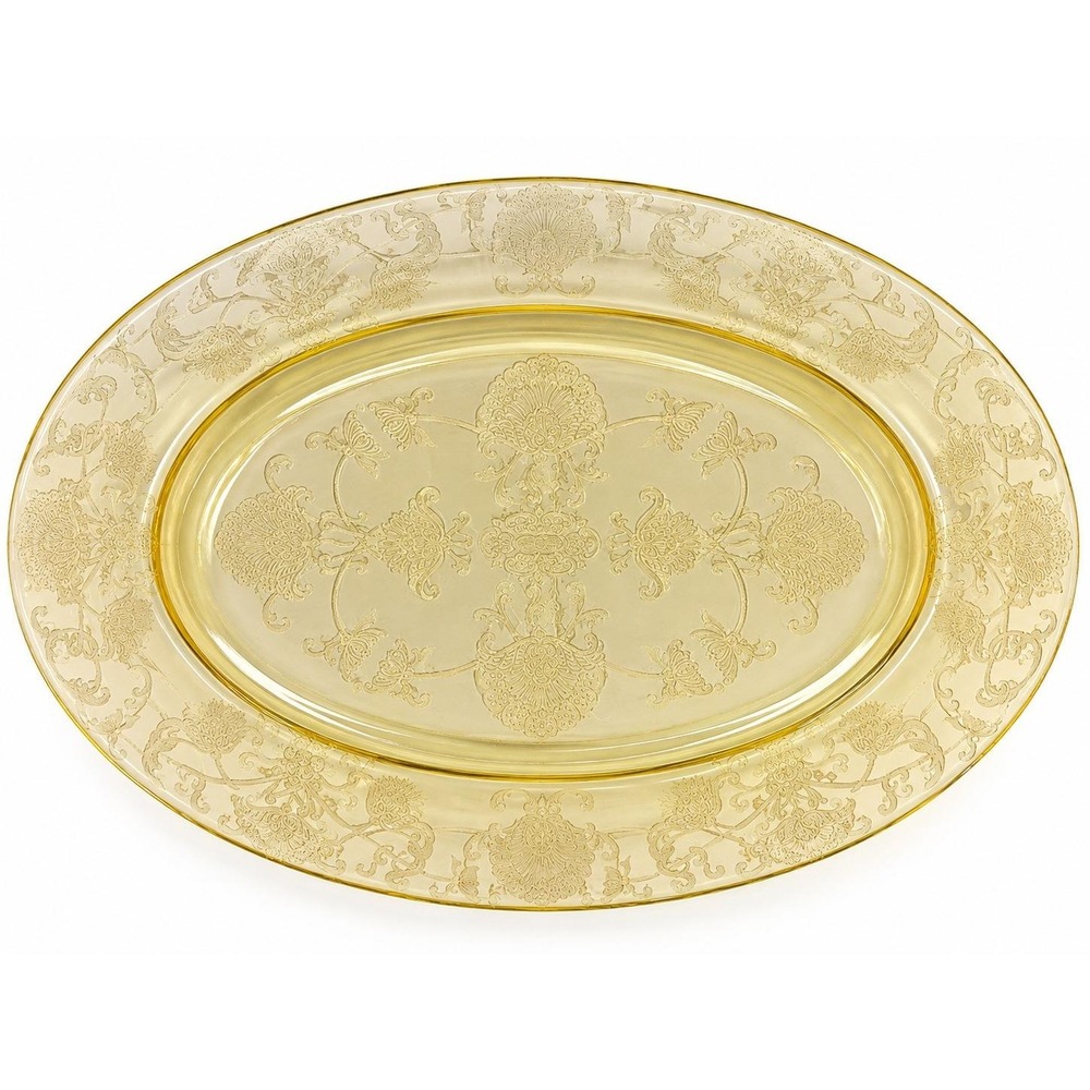 Fostoria Versailles Topaz Yellow 12.5" Oval Platter Etch 278 Elegant Glass